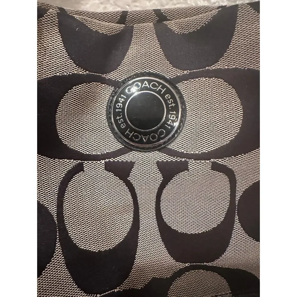 Coach Signature Stripe File Crossbody Zip Shoulder Bag F19220 Black Vintage Y2K